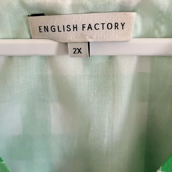 English Factory Green Gingham Puff Sleeve Dress 2X - Picture 3 of 4